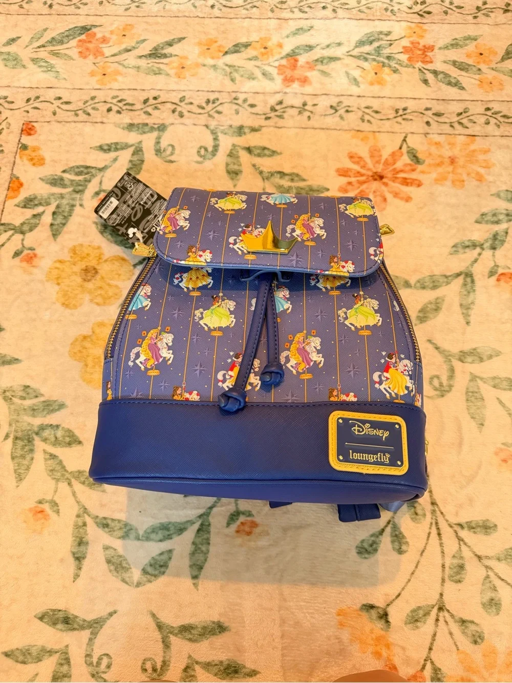 Loungefly Disney Princess Carousel Mini Backpack girly colorful gold blue